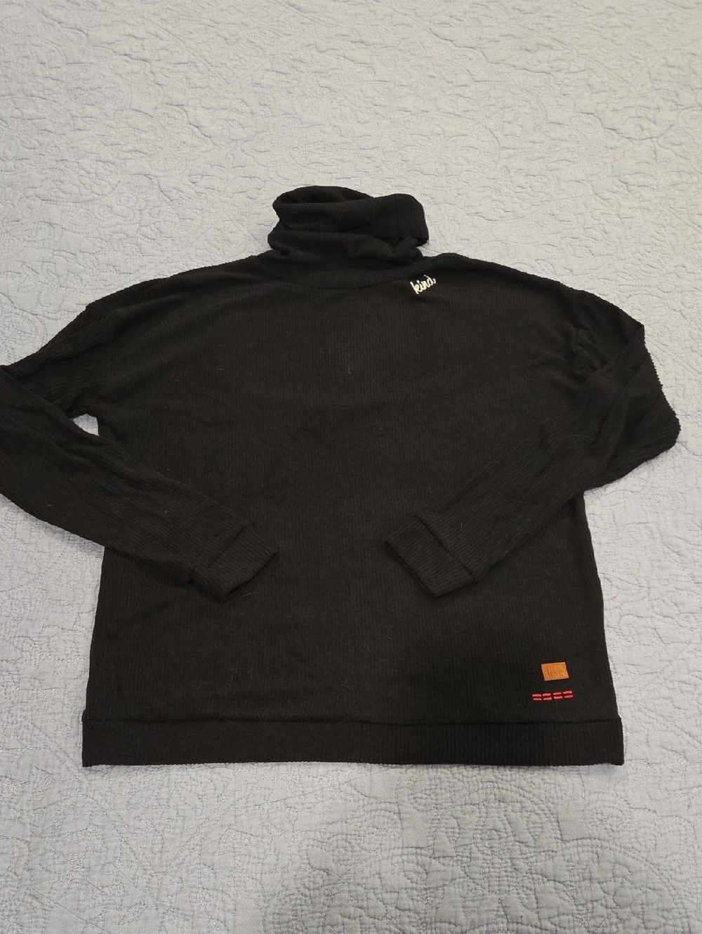 Peace Love World Kind Black Turtleneck Sweater - Cozy Knit Cowl Pullover Size M!